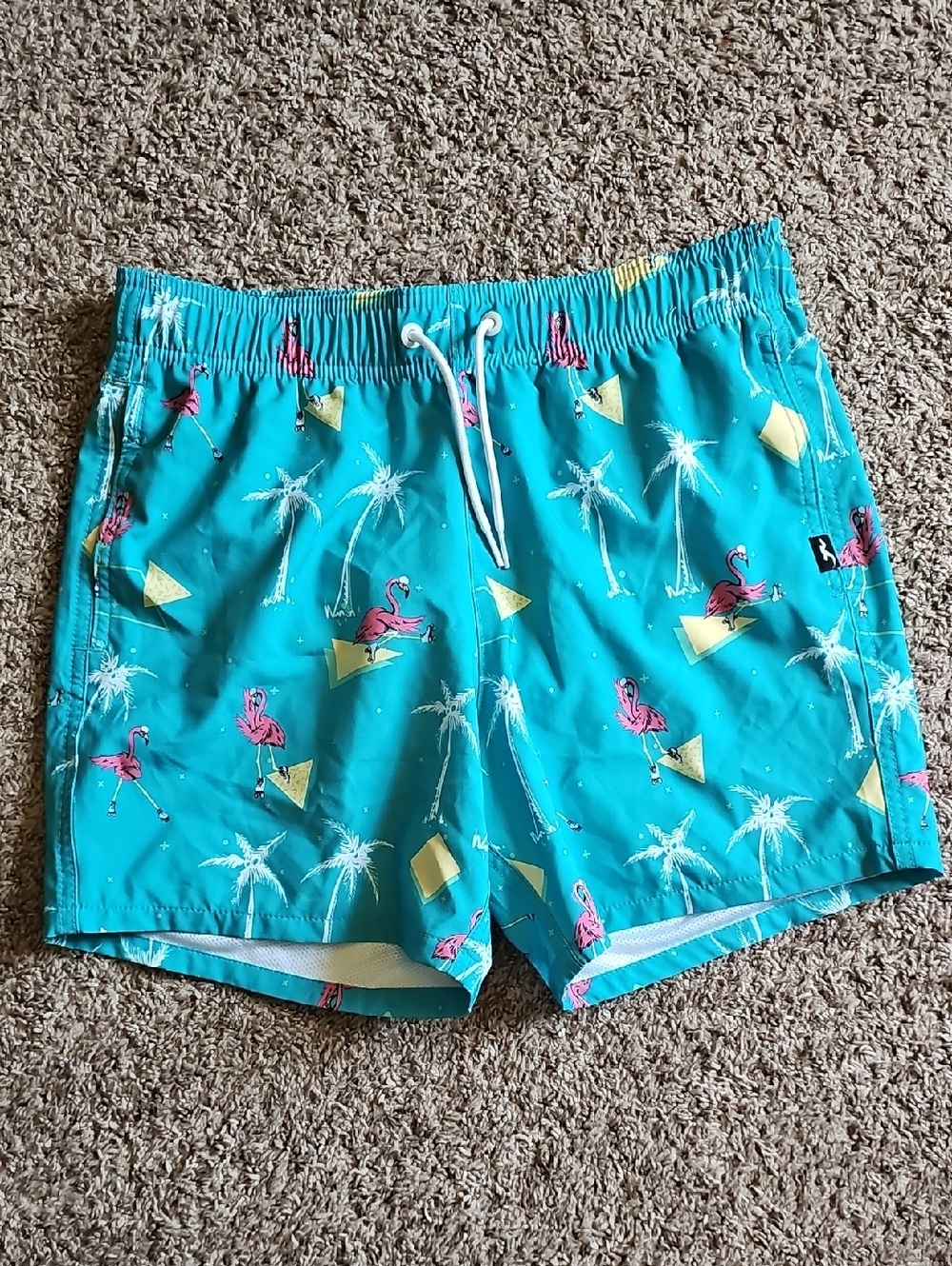 Hollister Teal Swim Shorts with Pink and Yellow Accents